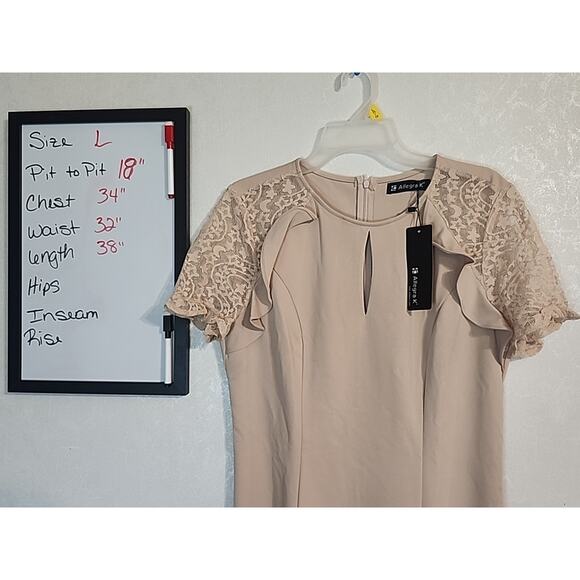 Allegra K Dress Hourglass Flare Zip Closure Back Lace Short Sleeve Sz Large NEW - Picture 3 of 10